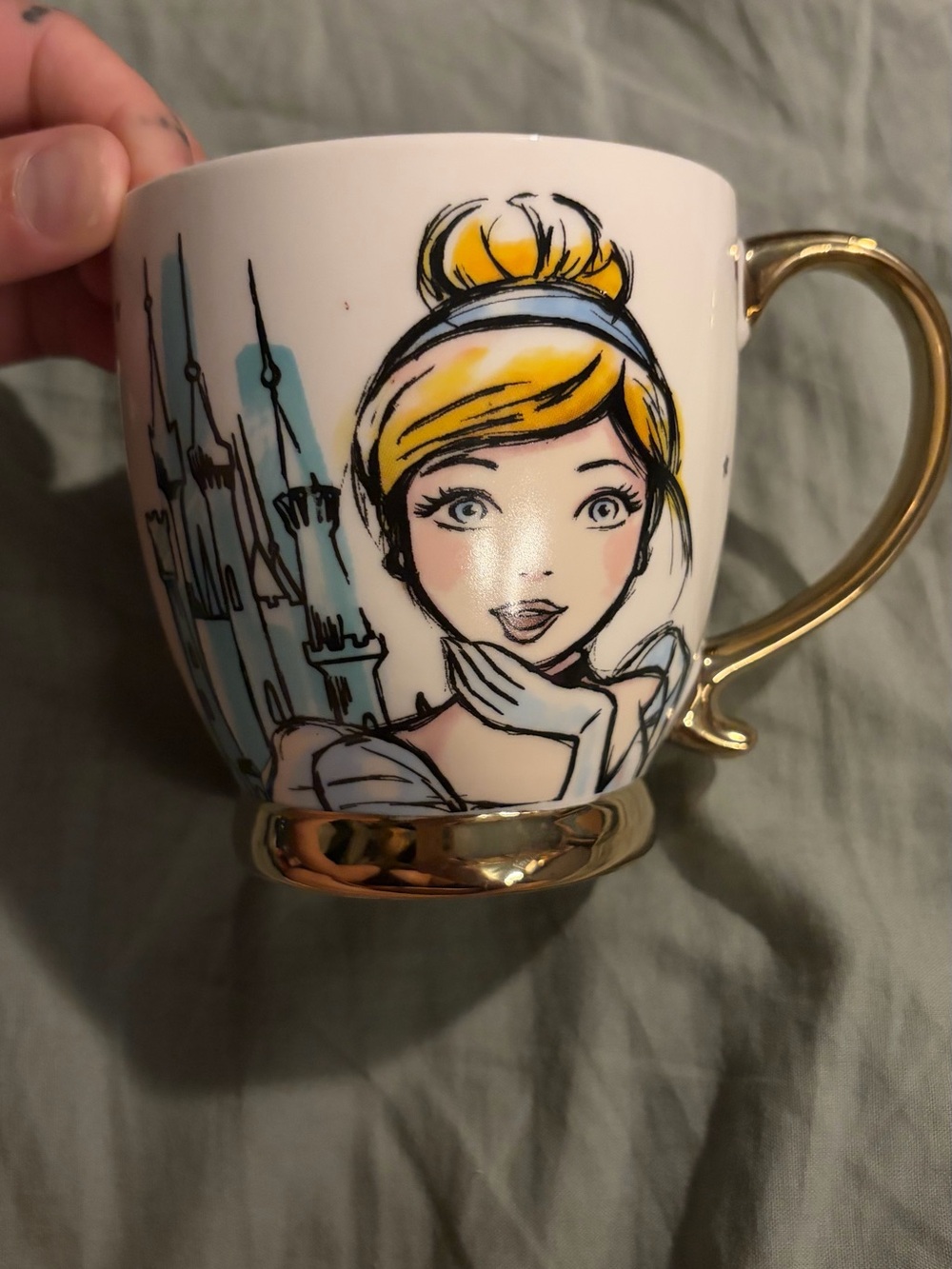 Disney Cinderella Ceramic Mug with Gold Accents — White, Blue & Yellow
